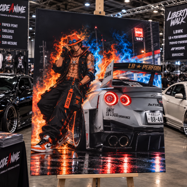 Tableau manga Tokyo Drift Ace One Piece avec Nissan GTR