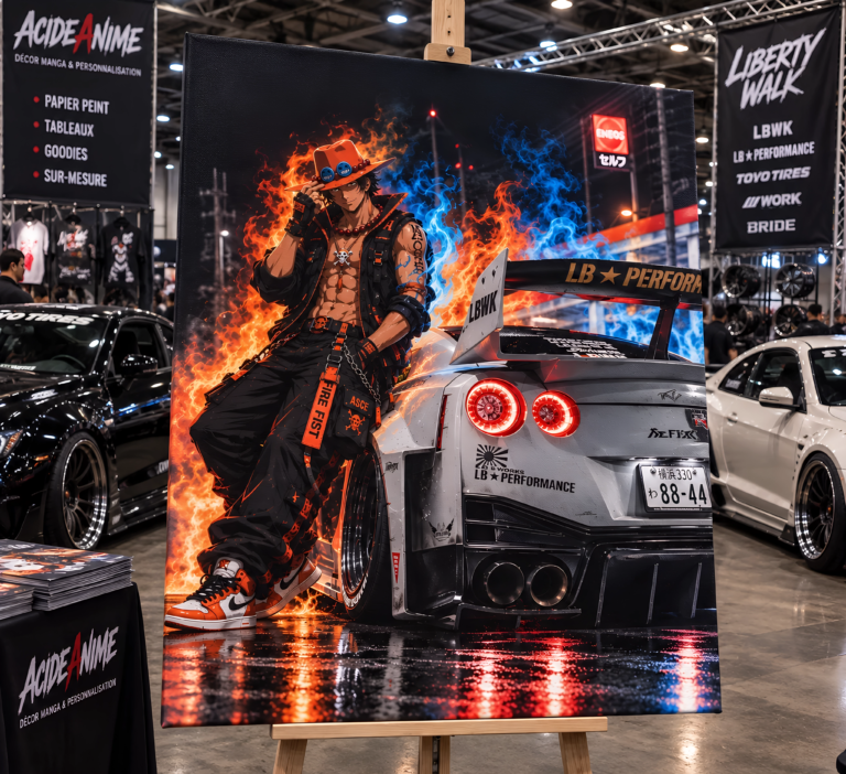 Tableau manga Tokyo Drift Ace One Piece avec Nissan GTR