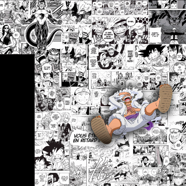 Papier peint manga sur mesure avec Luffy Gear 5 en couleur – maquette 378 × 290 cm